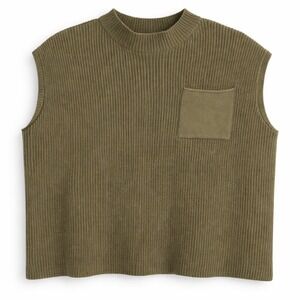 Fashion Olive Green Ribbed Mock Neck Sweater Vest Chest Pocket SWG-985C XL